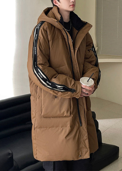 Cool Caramel Zippered Print Duck Down Down Coats Winter Rj018