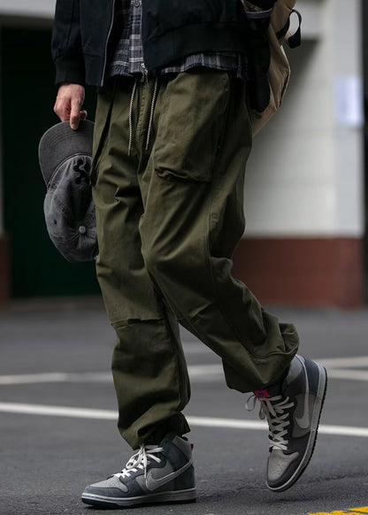 Spring Waist Cotton Pants Khaki Pockets Cool Beam Elastic