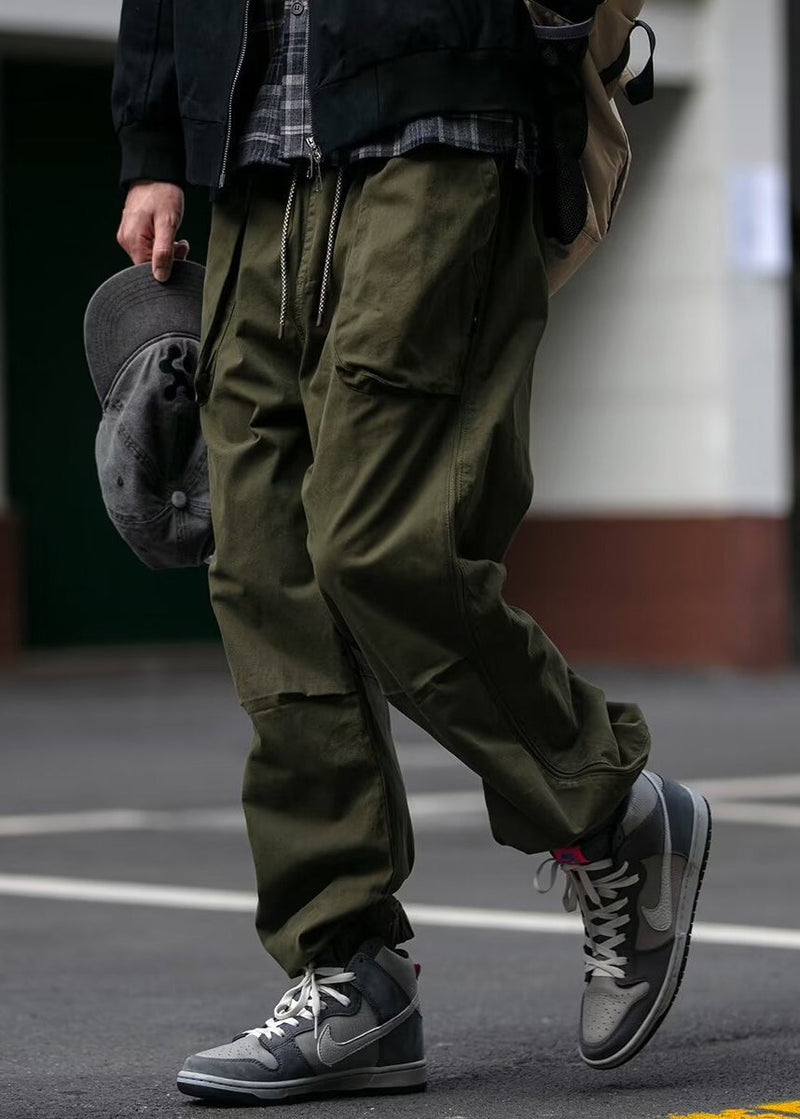 Spring Waist Cotton Pants Khaki Pockets Cool Beam Elastic