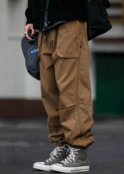Spring Waist Cotton Pants Khaki Pockets Cool Beam Elastic