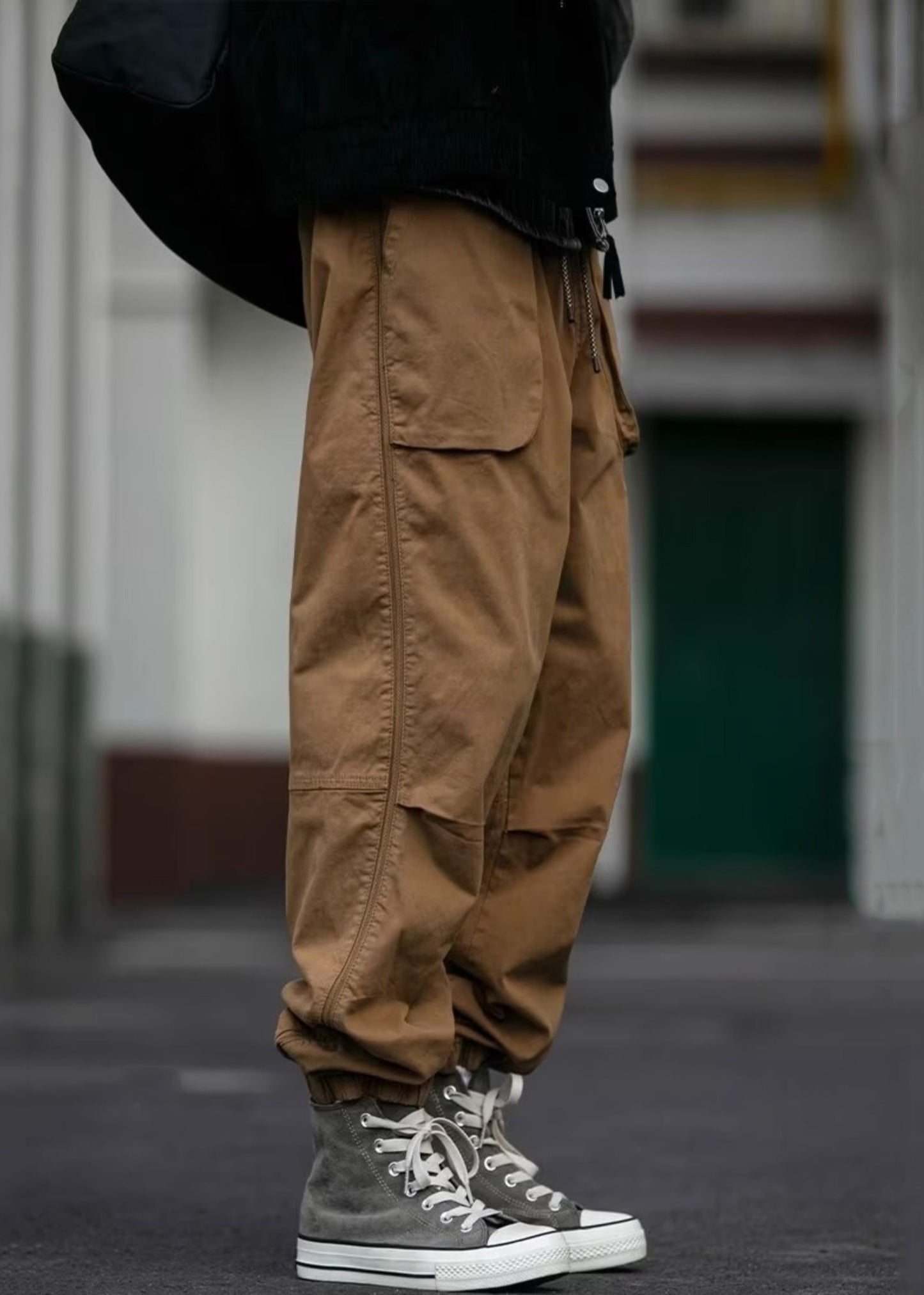 Spring Waist Cotton Pants Khaki Pockets Cool Beam Elastic