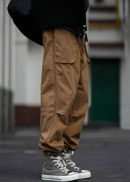 Spring Waist Cotton Pants Khaki Pockets Cool Beam Elastic