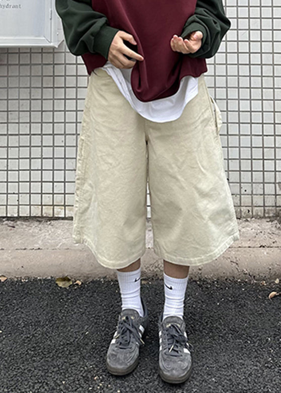 Cool Khaki Pockets Patchwork High Waist Crop Pants Yt001