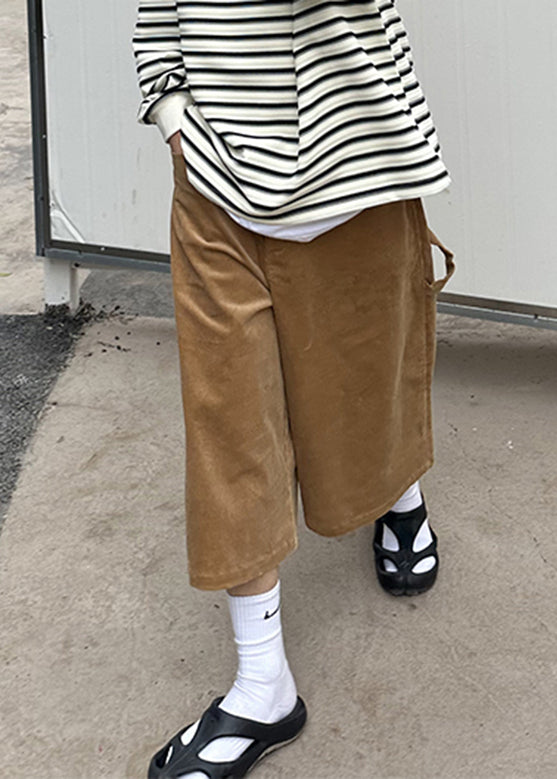 Cool Khaki Pockets Patchwork High Waist Crop Pants Yt001