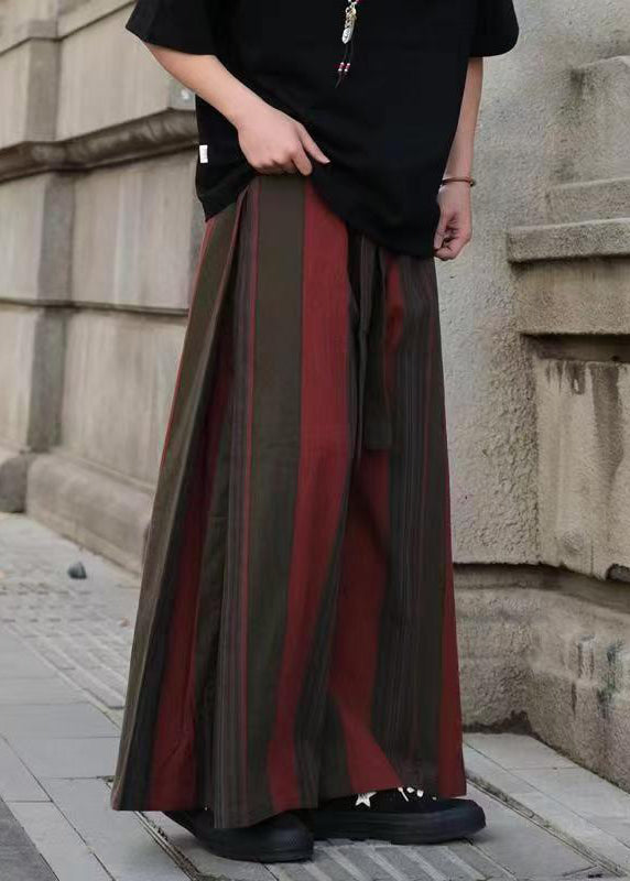 Cool Red Pockets Striped Linen Wide Leg Pants Summer Sa033
