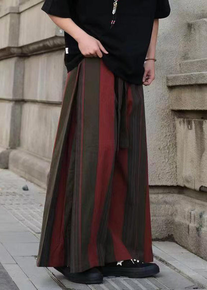 Cool Red Pockets Striped Linen Wide Leg Pants Summer Sa033