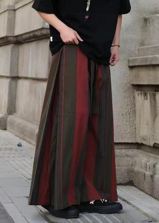Cool Red Pockets Striped Linen Wide Leg Pants Summer Sa033