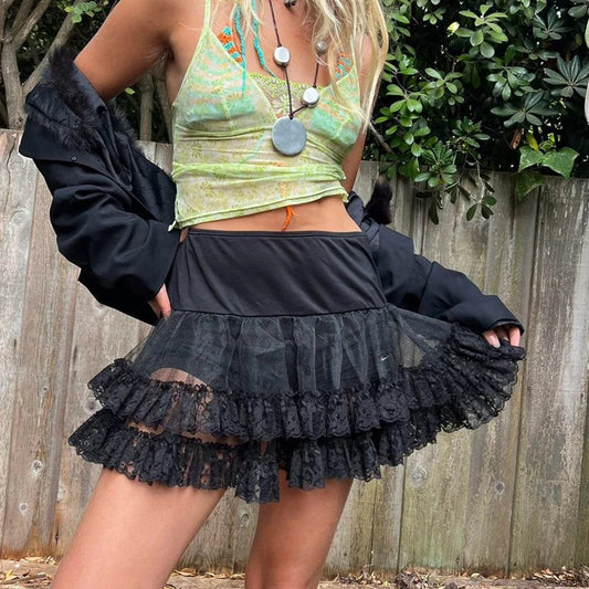 Tiered Lace Flared Skirt