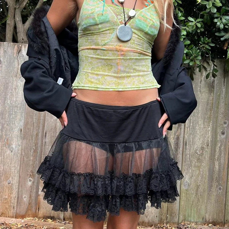 Tiered Lace Flared Skirt