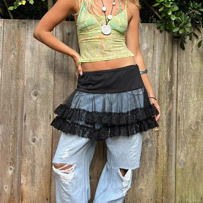 Tiered Lace Flared Skirt