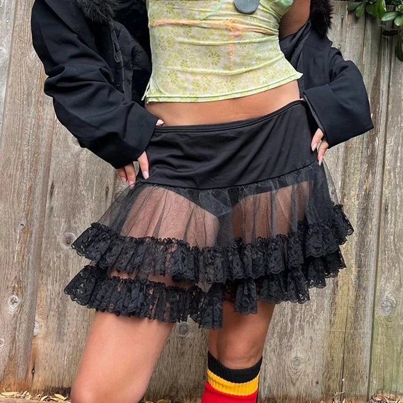 Tiered Lace Flared Skirt