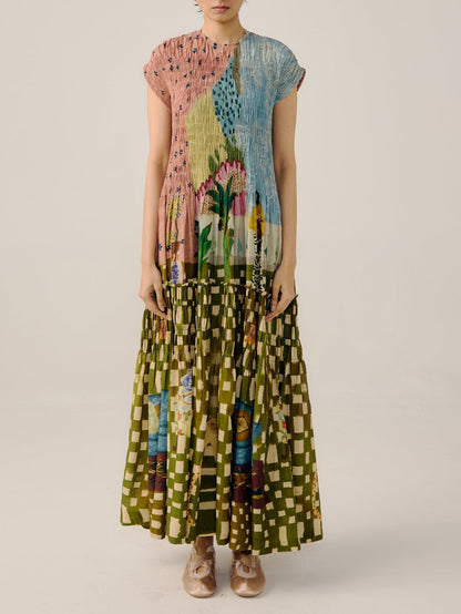 Fit and Flare Print Maxi Dress