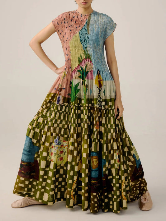 Fit and Flare Print Maxi Dress