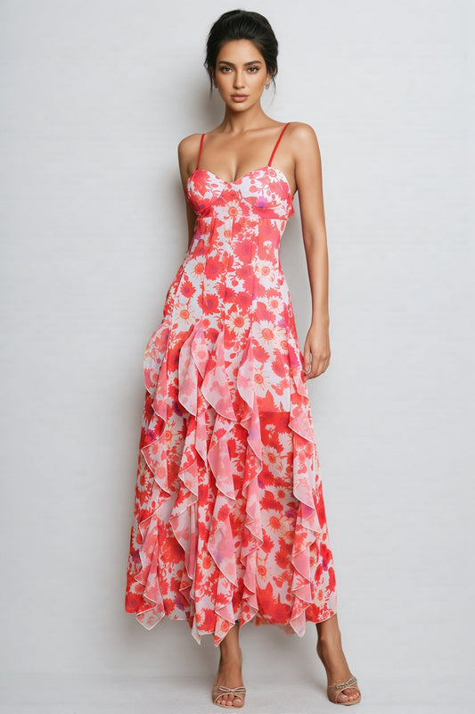 Caldrek Spaghetti Ruffle Maxi Dress