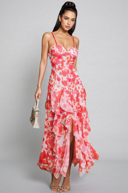 Caldrek Spaghetti Ruffle Maxi Dress