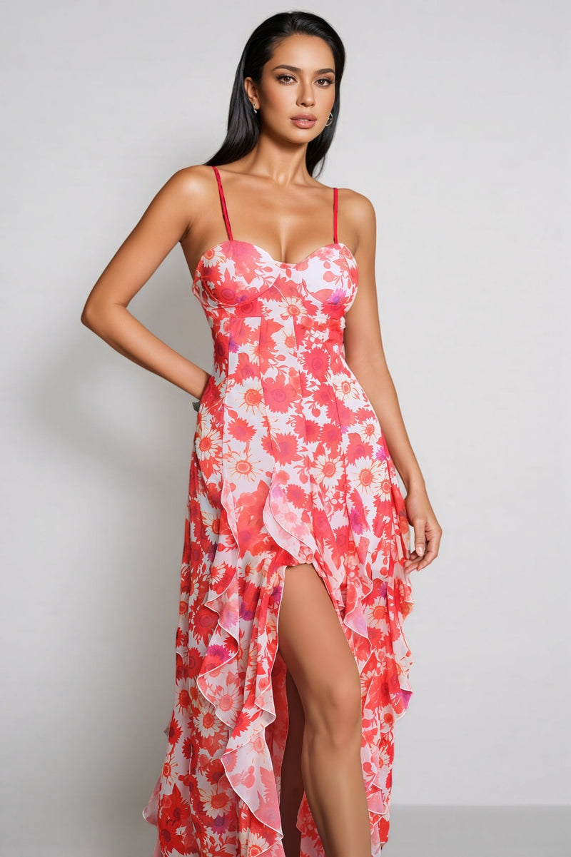Caldrek Spaghetti Ruffle Maxi Dress