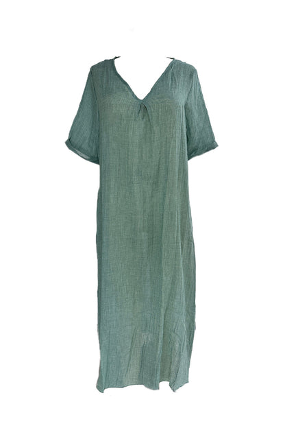 Cotton V Neck Midi Dress