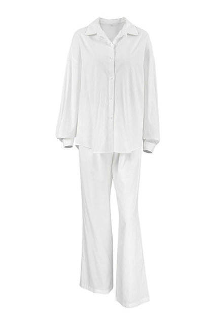 Cotton Button Long Sleeve Long Pant Set