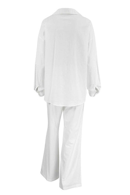 Cotton Button Long Sleeve Long Pant Set
