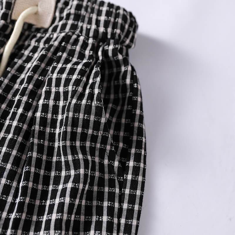 Cotton Linen Plaid Drawstring Pocket Pants Op1023