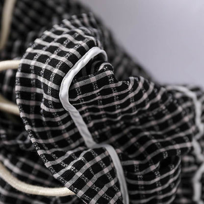 Cotton Linen Plaid Drawstring Pocket Pants Op1023