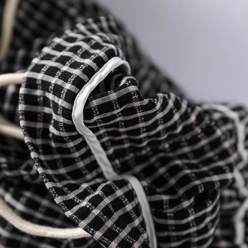 Cotton Linen Plaid Drawstring Pocket Pants Op1023
