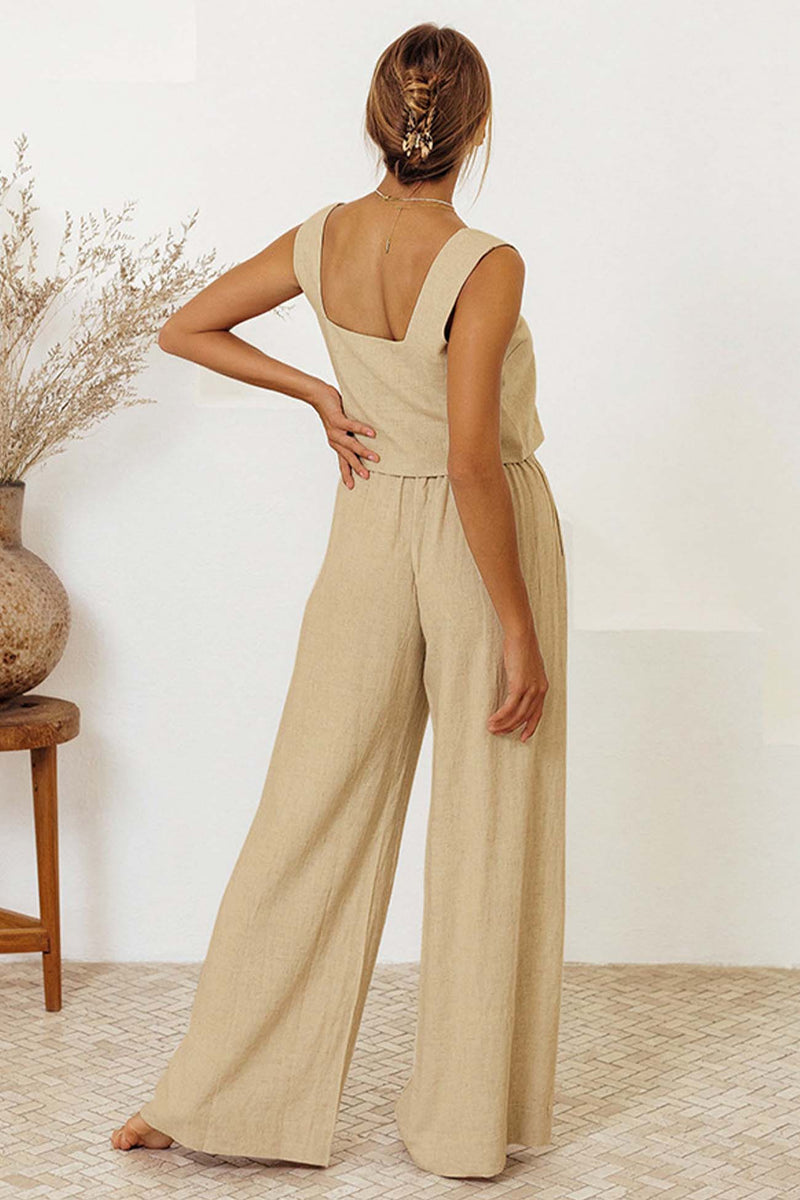 Cotton Waist-tie Square Neck Pants Set