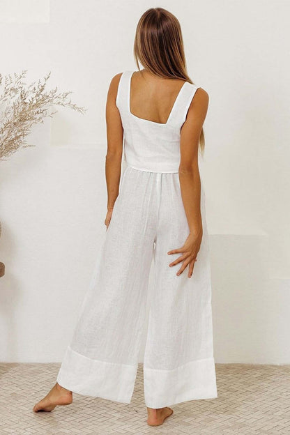 Cotton Waist-tie Square Neck Pants Set