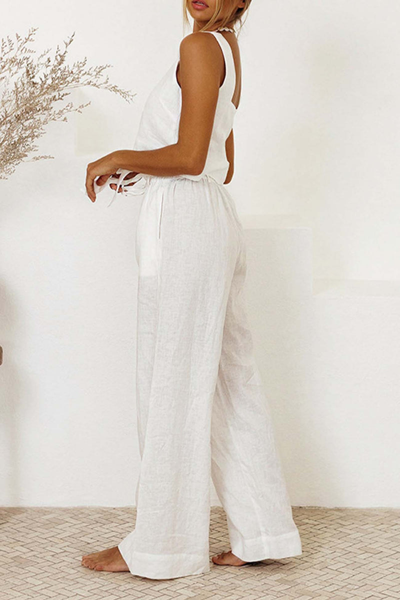 Cotton Waist-tie Square Neck Pants Set
