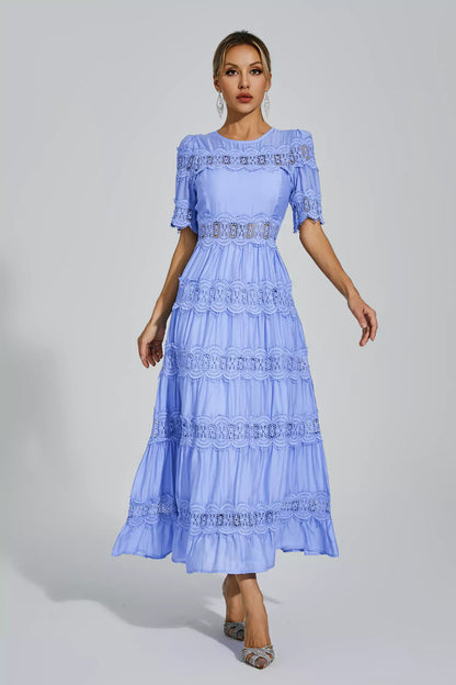 Courtney Blue Cut Out Lace Maxi Dress