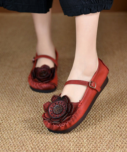 Original Retro Red Soft Sole Cowhide Leather Flats Shoes Rt1024