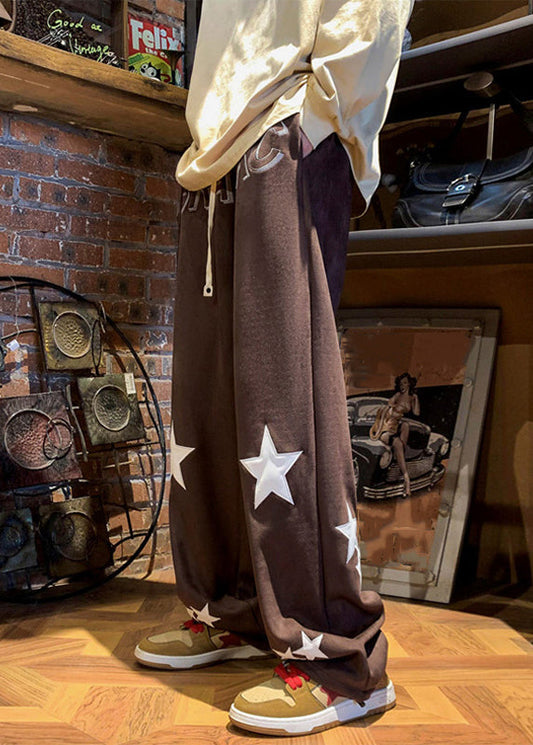 Cozy Coffee Print Elastic Waist Cotton Pants Fall Wa057