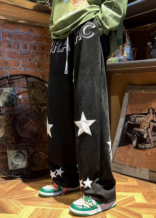Cozy Coffee Print Elastic Waist Cotton Pants Fall Wa057