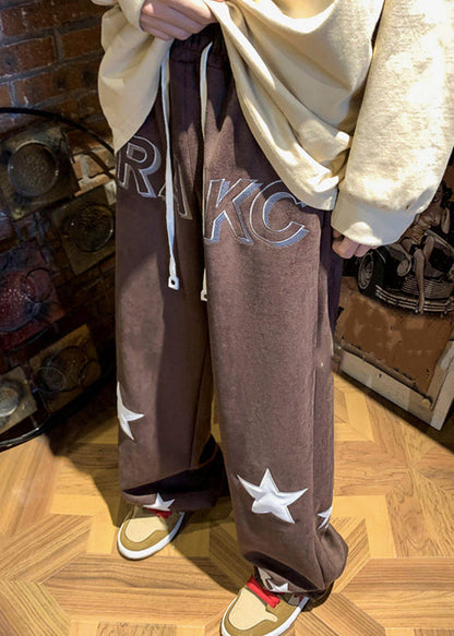 Cozy Coffee Print Elastic Waist Cotton Pants Fall Wa057