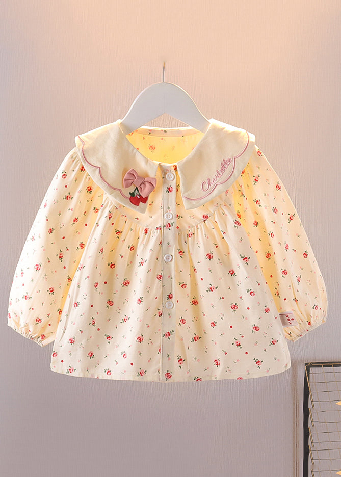 Cozy Purple Button Print Cotton Baby Blouses Long Sleeve Yu1046