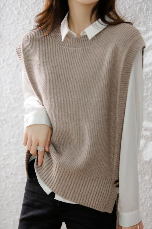 Crew Neck Color Wool Sweater Vest