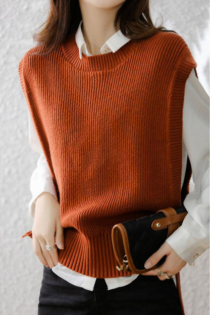 Crew Neck Color Wool Sweater Vest