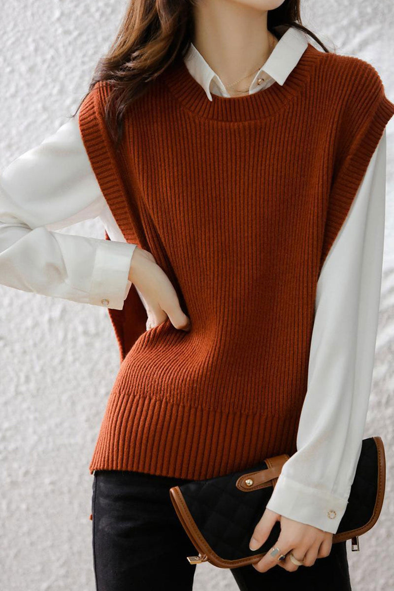 Crew Neck Color Wool Sweater Vest