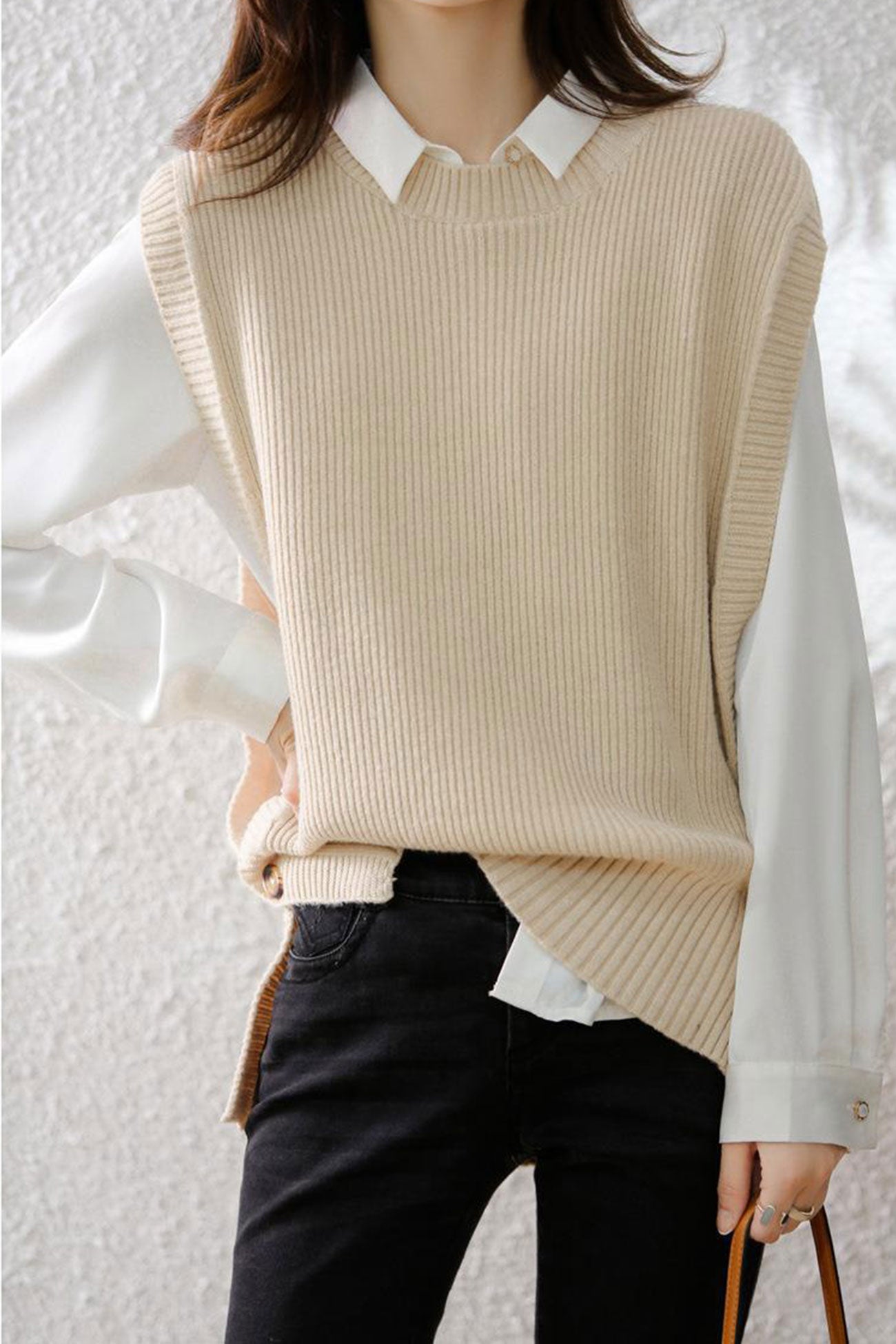 Crew Neck Color Wool Sweater Vest