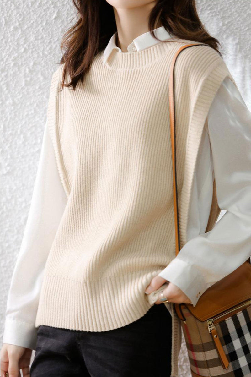 Crew Neck Color Wool Sweater Vest