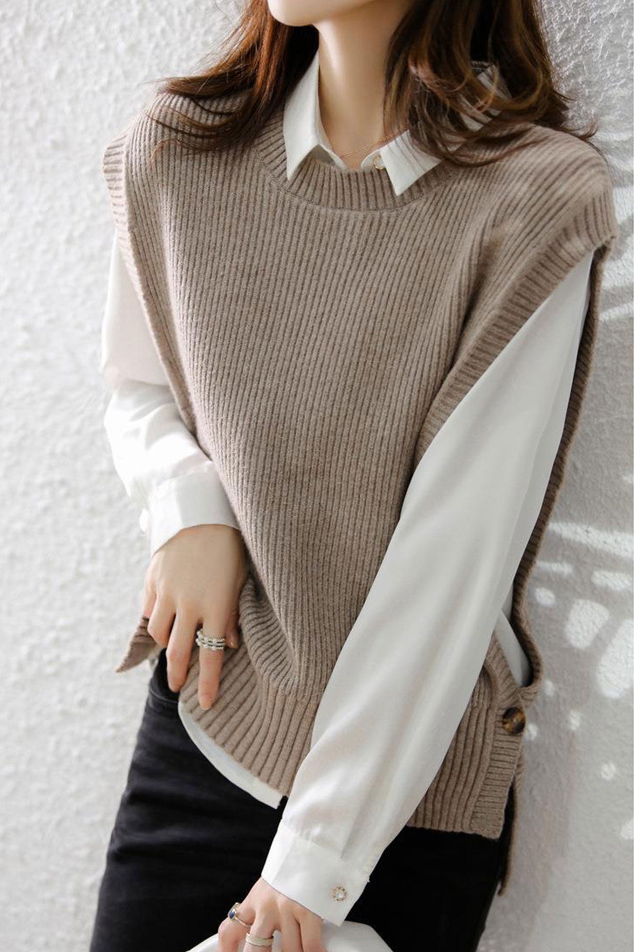 Crew Neck Color Wool Sweater Vest
