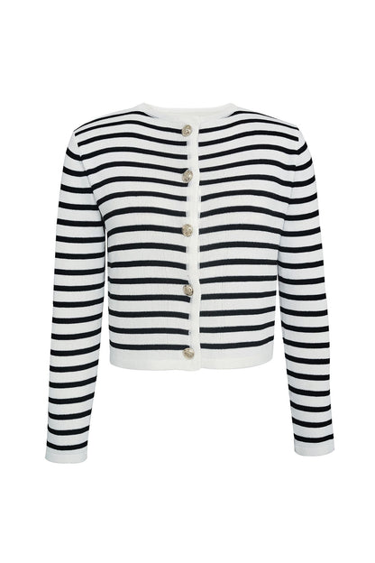 Crew Neck Striped Cardigan Shorts Set