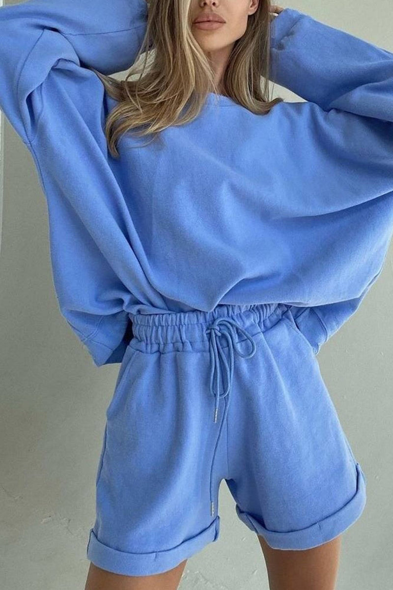 Crew Neck Sweatshirt Shorts Set