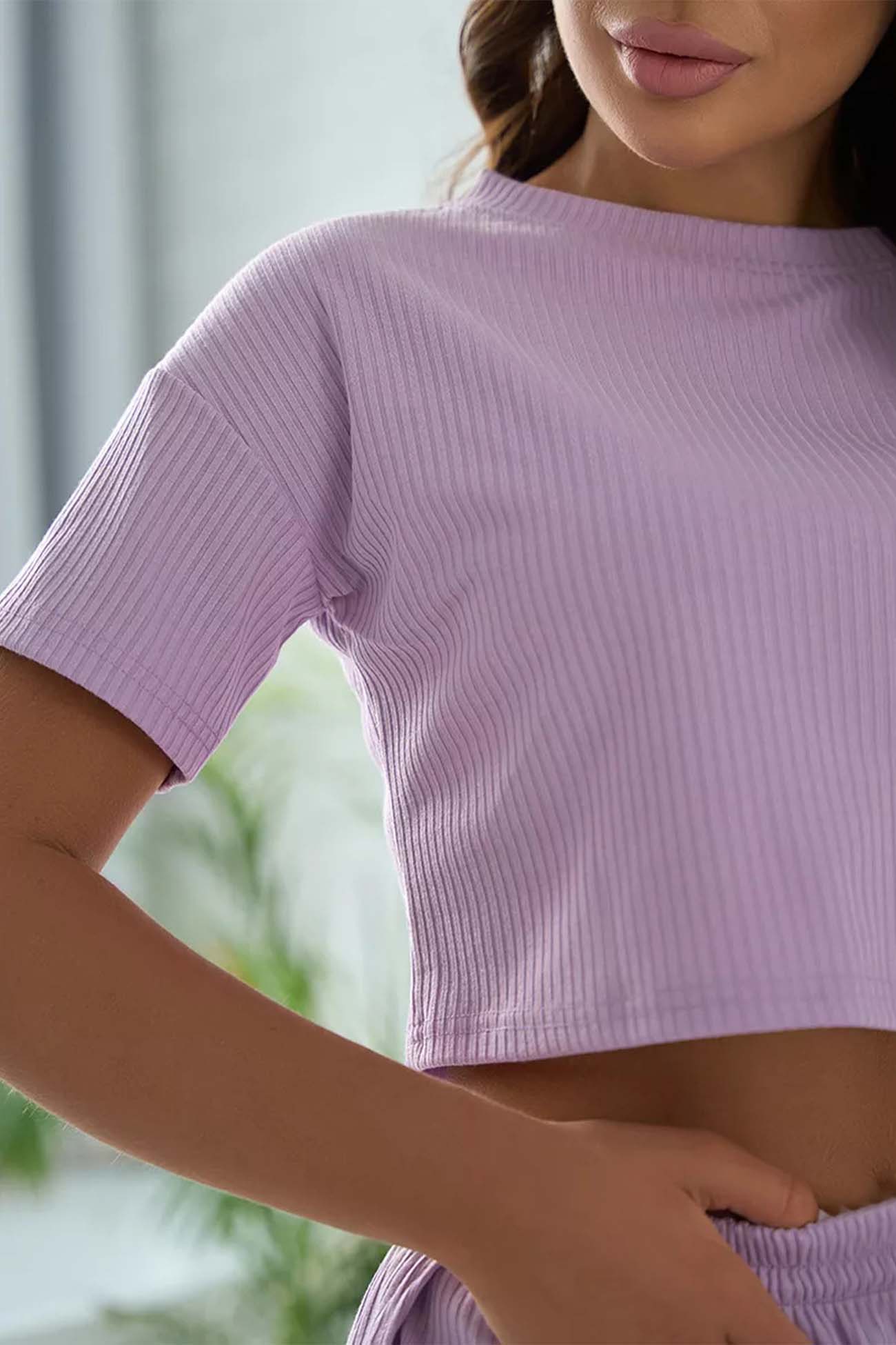 Crew Neck Crop Top Cross Shorts Set