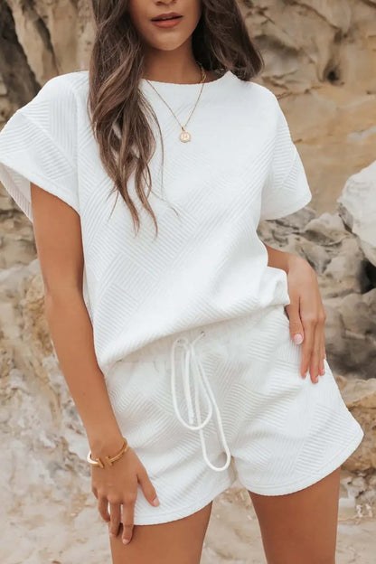 Crew Neck Textured Shorts Two-piece Set