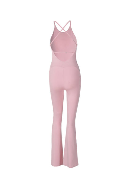 Crisscross Backless Flares Jumpsuits