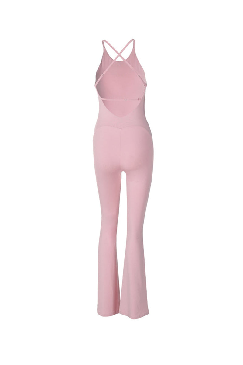 Crisscross Backless Flares Jumpsuits