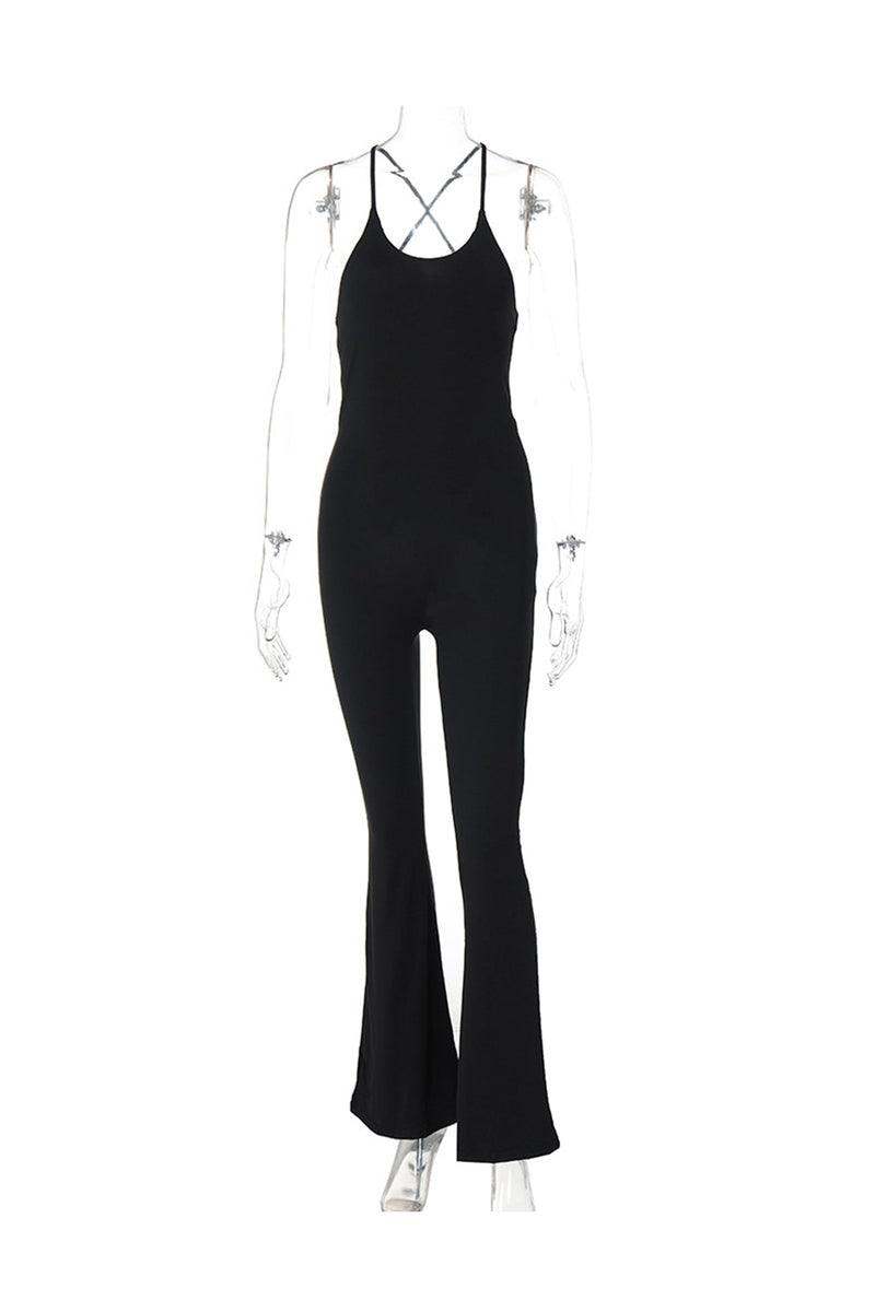 Crisscross Backless Flares Jumpsuits