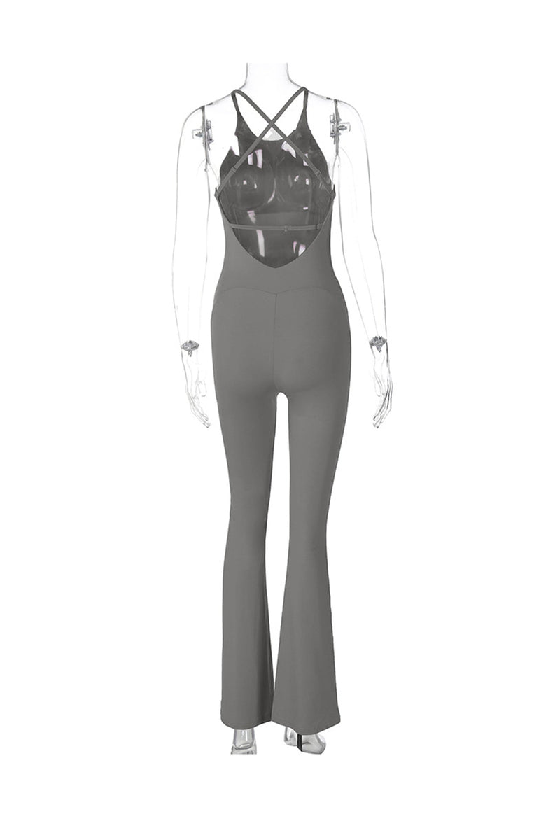 Crisscross Backless Flares Jumpsuits