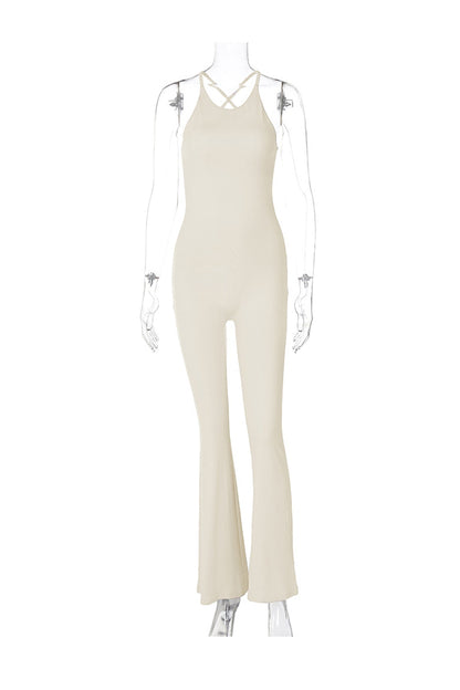 Crisscross Backless Flares Jumpsuits